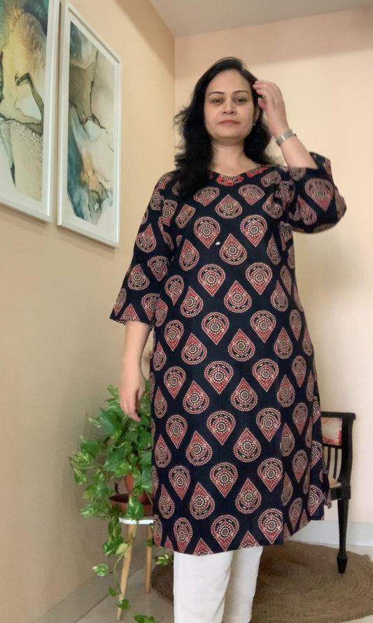 Dark Navy printed kurta