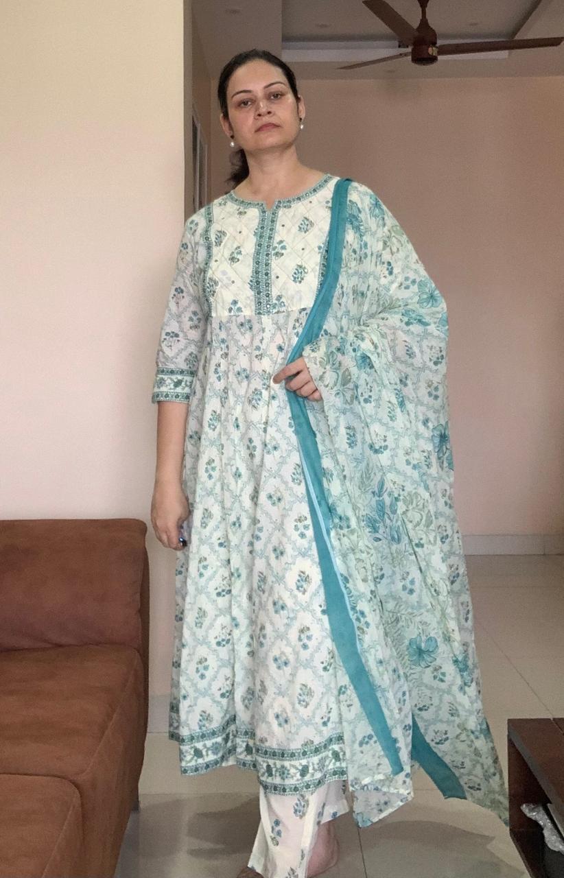Aqua Bloom Anarkali Set