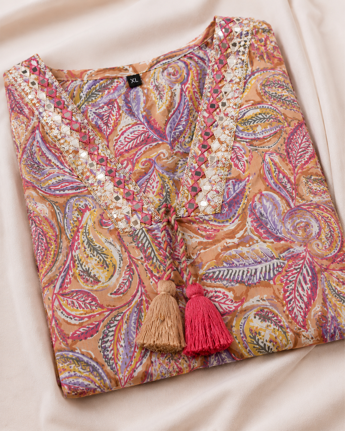 Peach Paisley Cotton 3-Piece Kurta Set