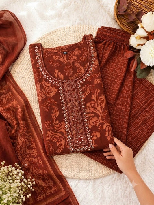 Rust Radiance 3 piece kurta set