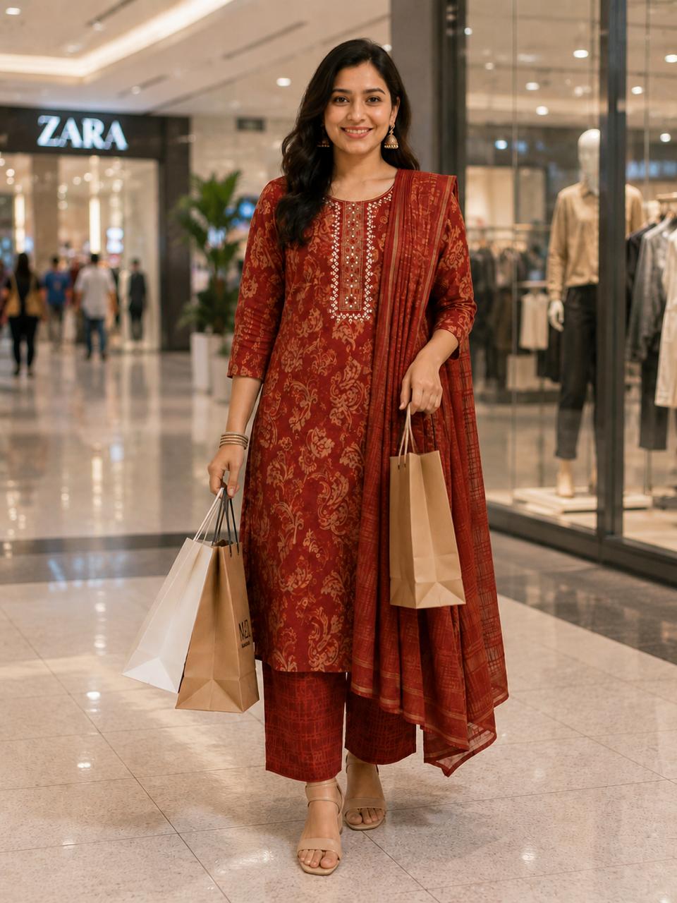 Rust Radiance 3 piece kurta set