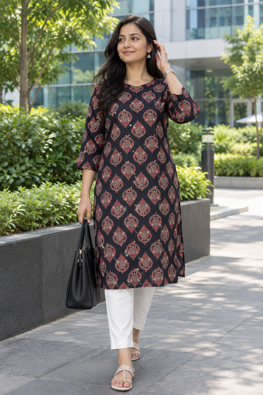 Dark Navy printed kurta