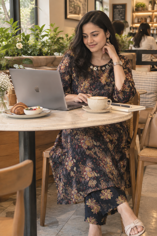 Navy Bloom Printed Kurti