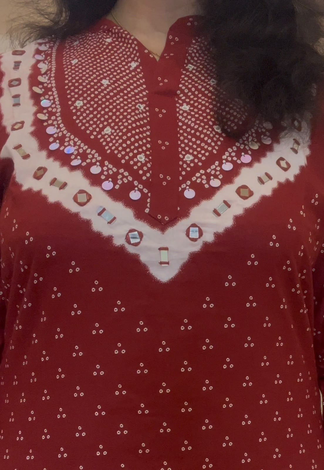 Maroon Mirror-Work Kurti Set with Dupatta