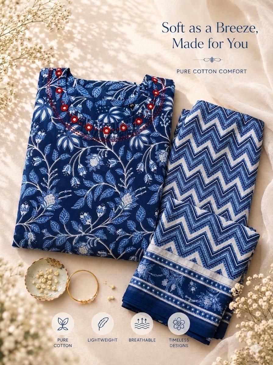 Royal Indigo Cotton kurta Set