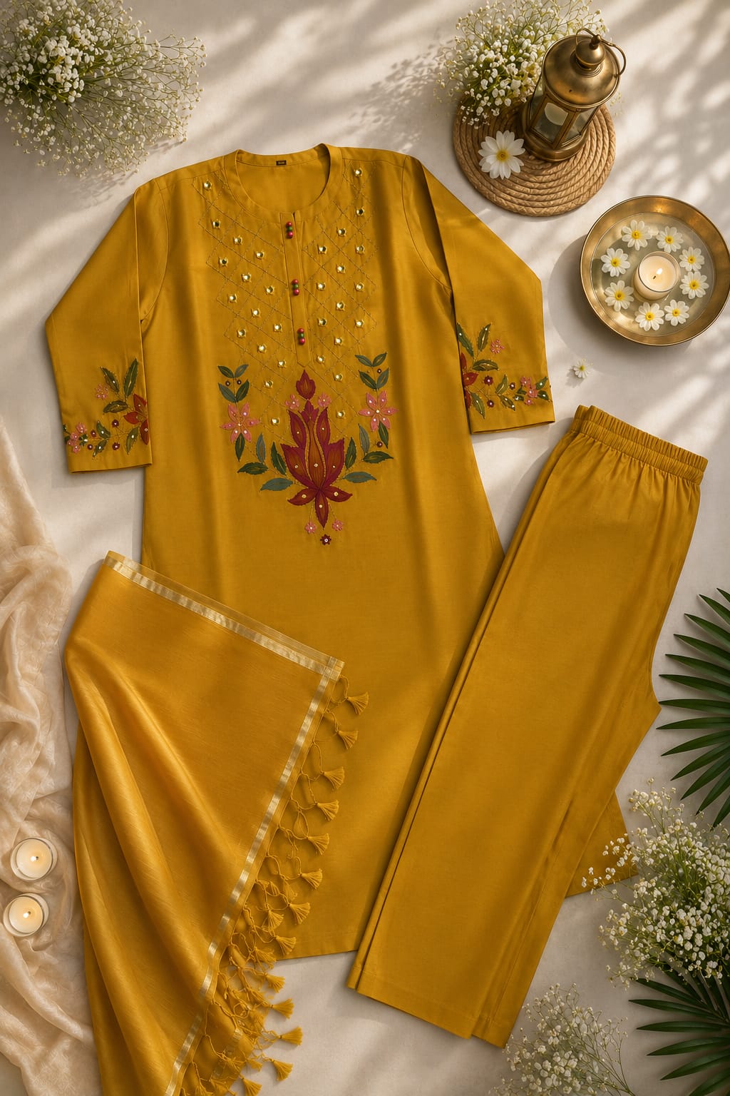 Golden Marigold Mul Chanderi Kurta Set
