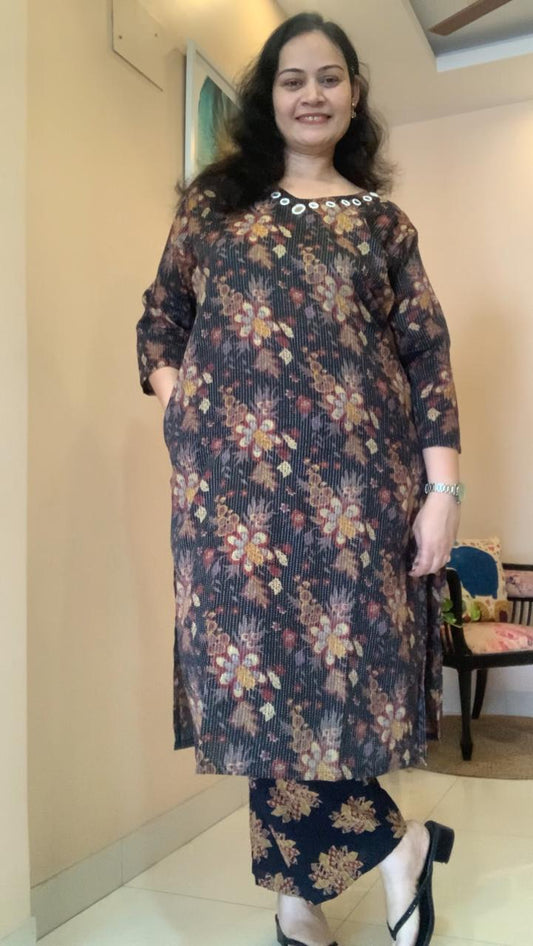 Navy Bloom Printed Kurti