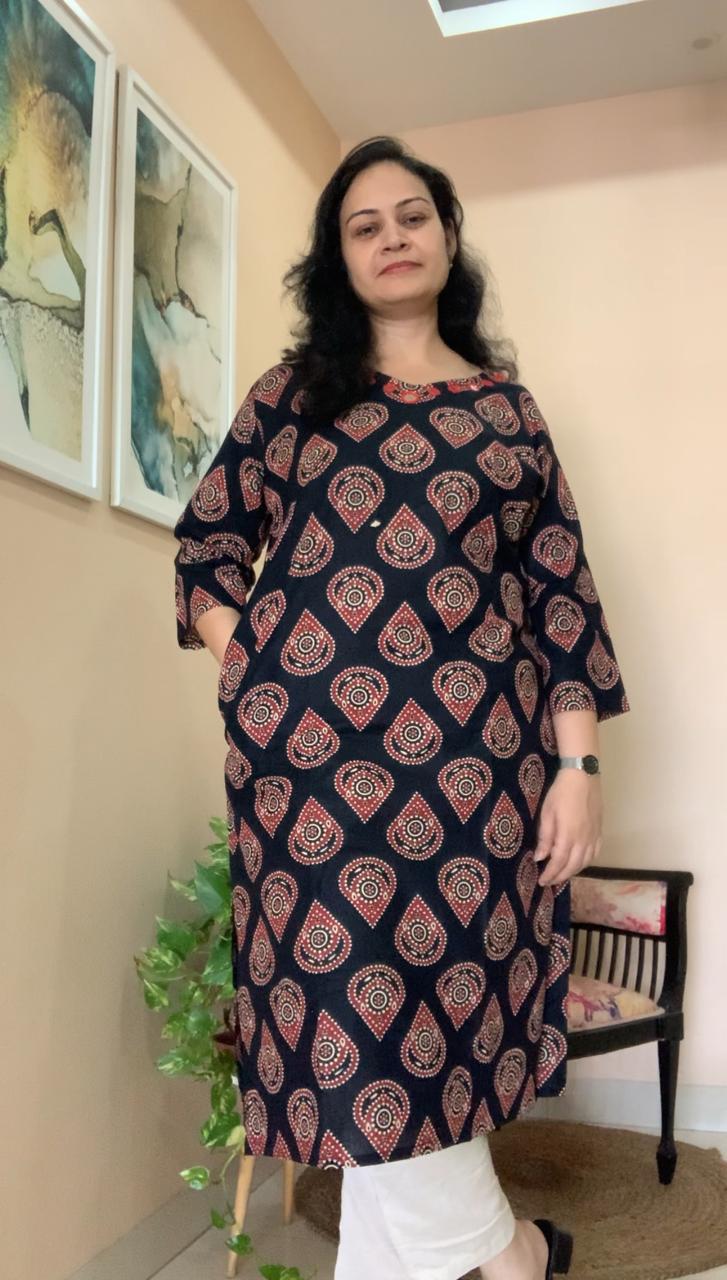 Dark Navy printed kurta