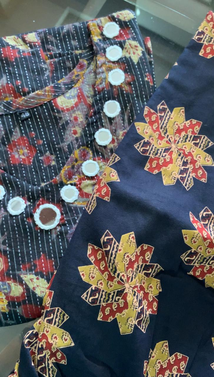 Navy Bloom Printed Kurti