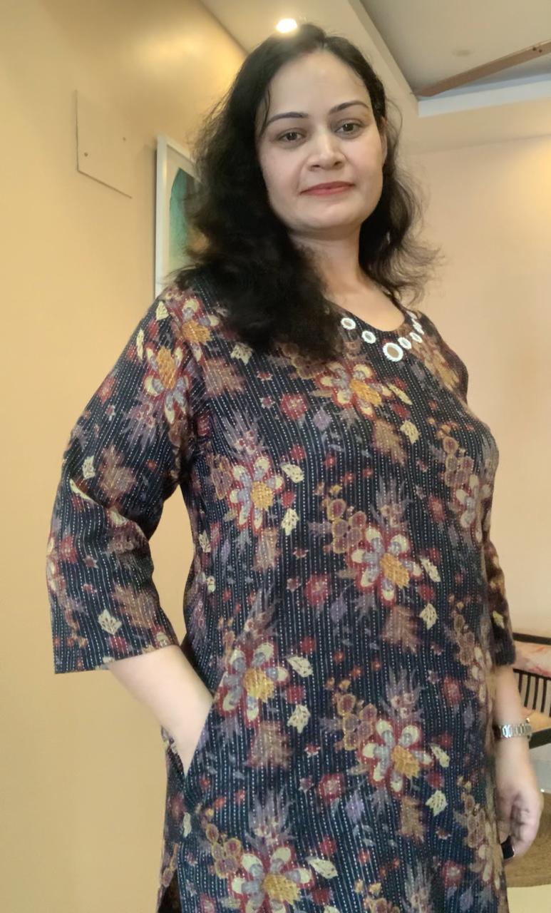 Navy Bloom Printed Kurti