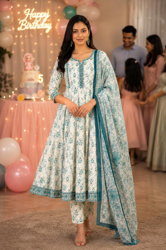 Aqua Bloom Anarkali Set