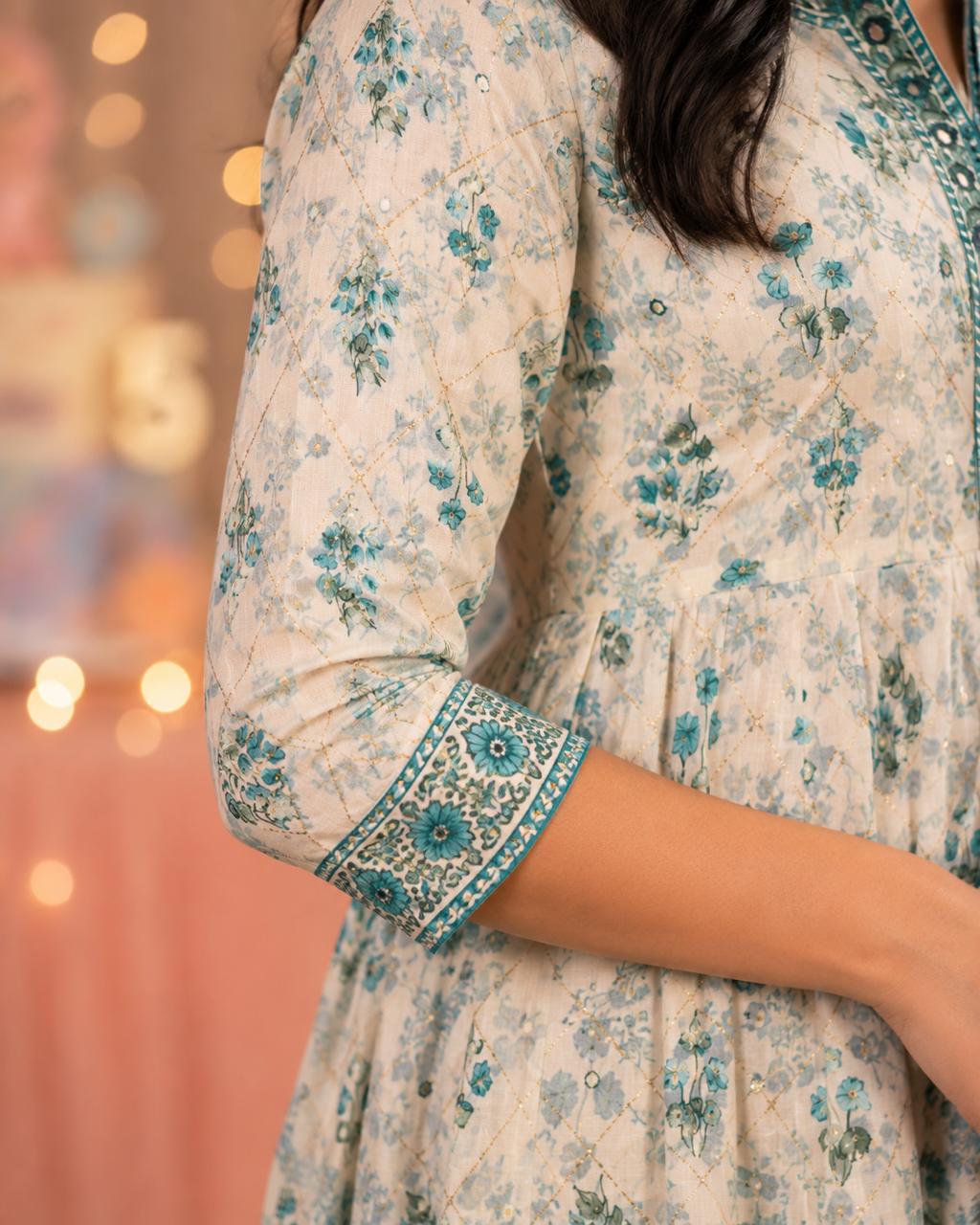 Aqua Bloom Anarkali Set