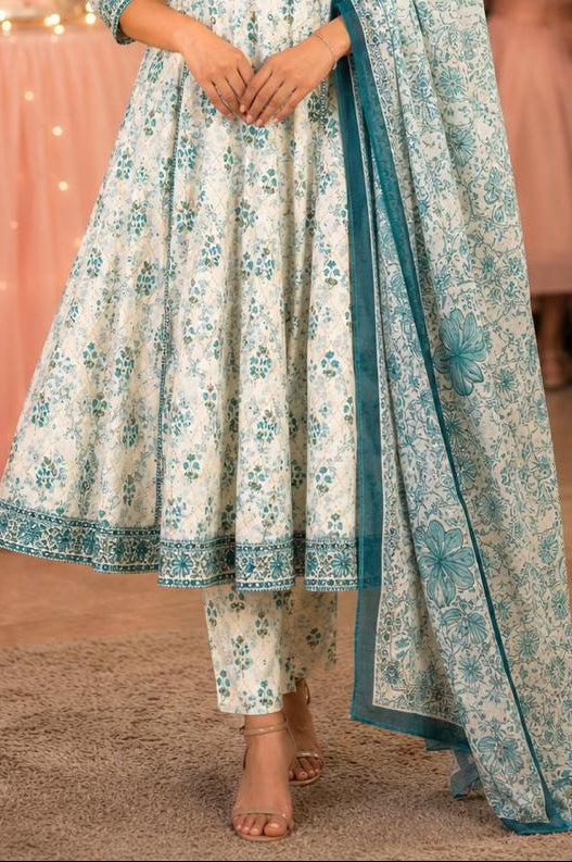 Aqua Bloom Anarkali Set