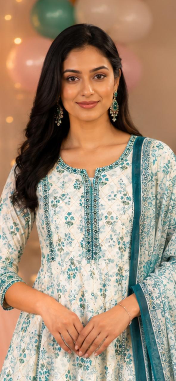 Aqua Bloom Anarkali Set