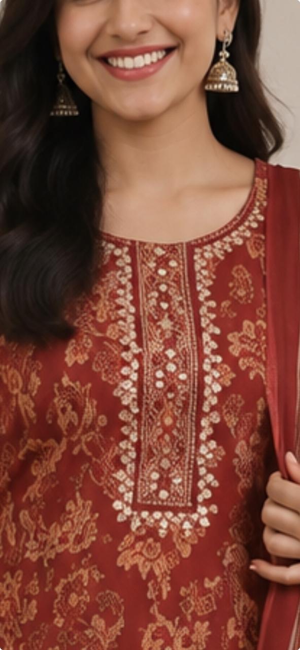 Rust Radiance 3 piece kurta set