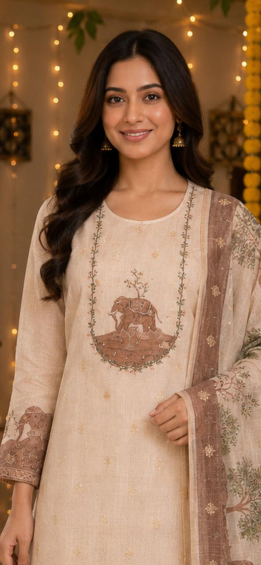 Vanya Elephant Jamdani Kurti Set
