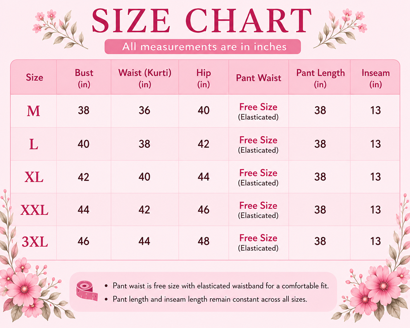 Pink Floral 3-piece Kurta Set