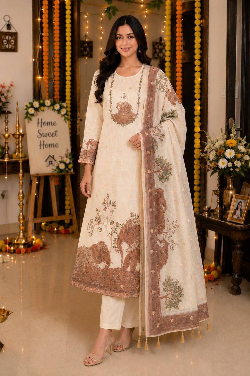 Vanya Elephant Jamdani Kurti Set