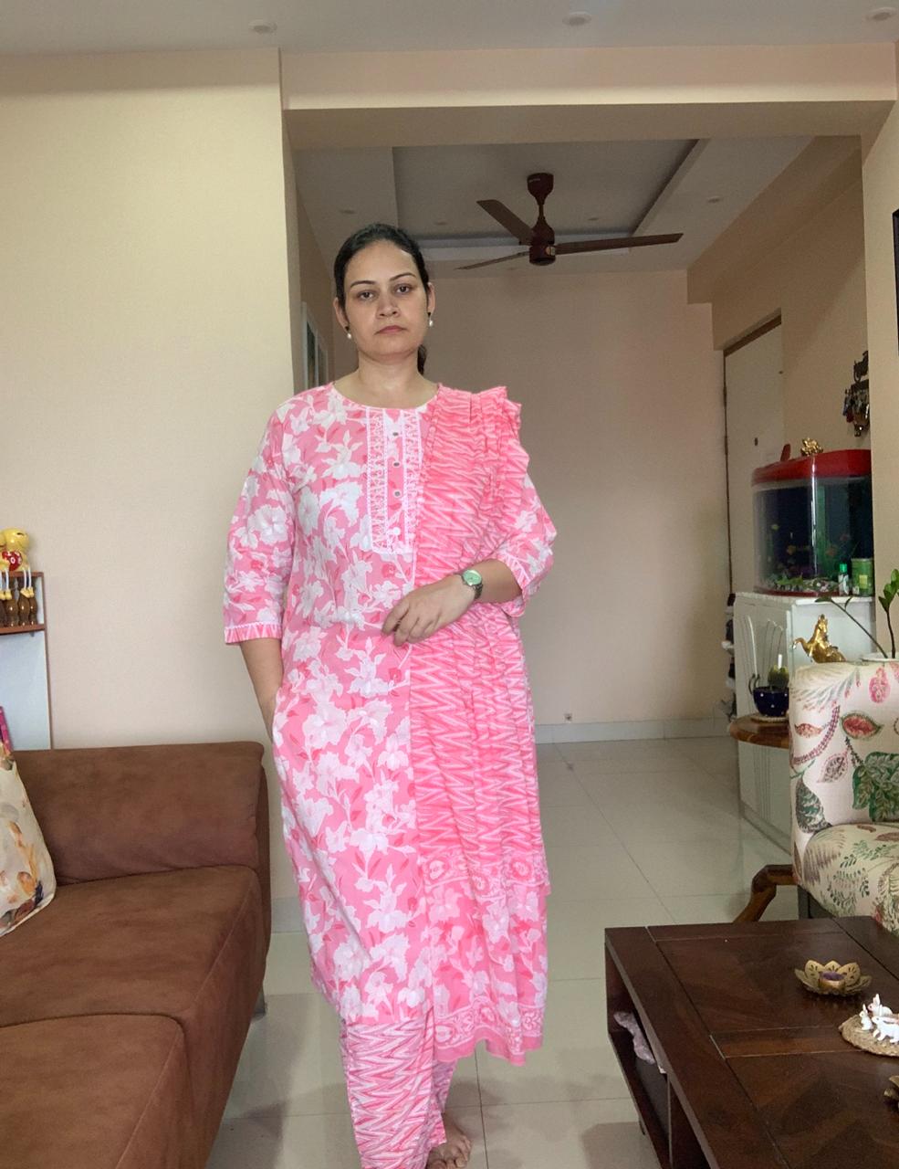 Pink Floral 3-piece Kurta Set