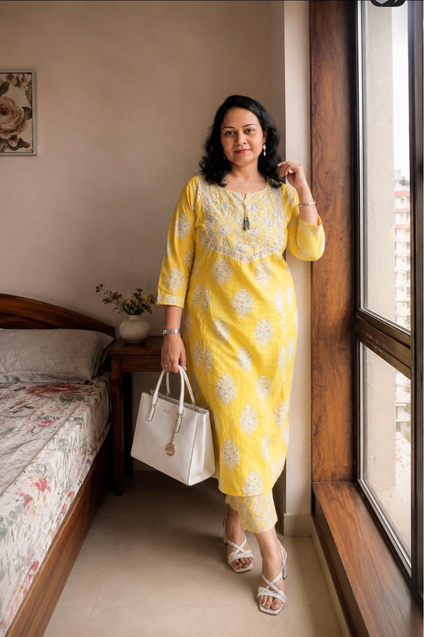 Sunshine Yellow Printed Kurta Set
